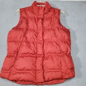 Eddie Bauer Puffer Vest Womens Medium Red Goose Down Quilted Outdoor Full Zip